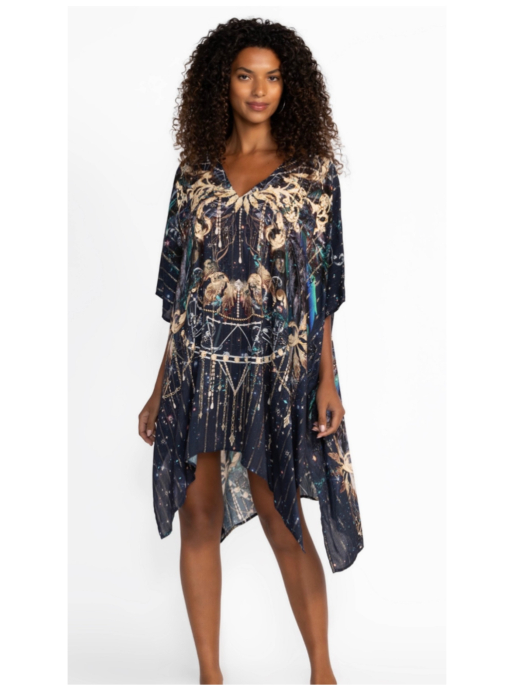 Johnny Was Supernova Celestial Kaftan S/M Metallic High Low Rayon